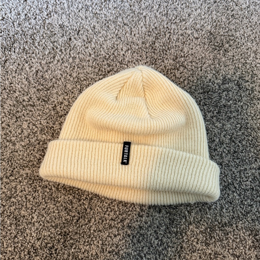 Cream Ribbed Knit Beanie